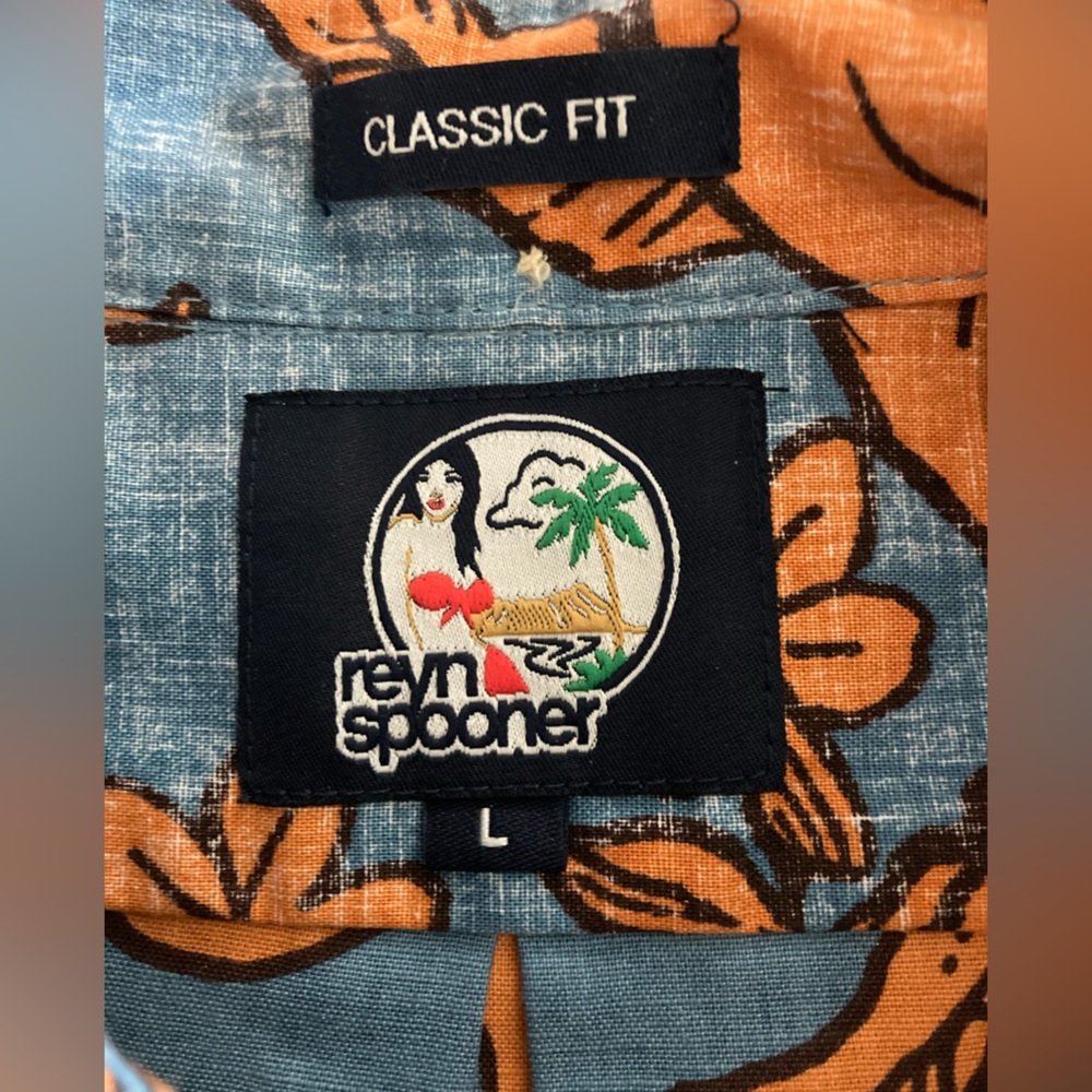 REYN SPOONER Blue and Orange Casual Button Down Hawaiian Shirt (NEW) - Picture 5 of 10